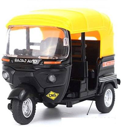 TEMSON Die Cast Metal CNG Auto Rickshaw Die-Cast Toy Model with Movable Handle and Pull Back Action