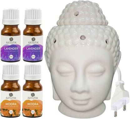 Aatiutik Lavender, Mogra Aroma Diffuser Oil with Electric Ceramic Buddha Head (Made In India) Aroma Diffuser Set