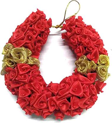 S Mark Bridal Flower Bun Hair Gajra Accessories For South Indian Wedding, Juda Decoration Gajra, Pack Of 1 (Red-Gold) Hair Accessory Set