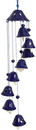Lyallpur Stores Blue Pottery Ceramic Wind-Chimes/Chandelier - 1 Unit (7-8 Bells in Single Wind Chime) For Garden Decoration Ceramic Windchime