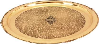 IndianArtVilla 10" Shining Beautiful Flower Design Brass Plate Thali - Dinnerware Decorative Gift item Tableware Dinner Plate