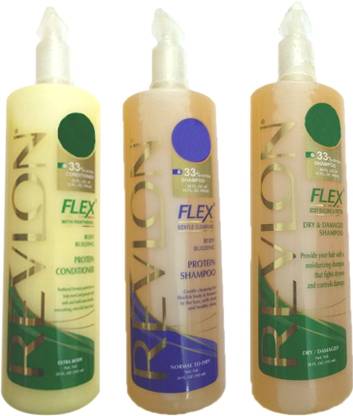 Revlon FLEX BODY BUILDING PROTEIN SHAMPOO 592 ML HAIR WITH CLEAN & HEALTHY SHINE + FLEX DRY DAMAGED SHAMPOO FOR MOISTURIZING DRY & DAMAGED HAIR + FLEX EXTRA BODY PROTEIN CONDITIONER