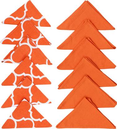 Dekor World Cotton Ogee Printed and Solid Orange Cloth Napkins