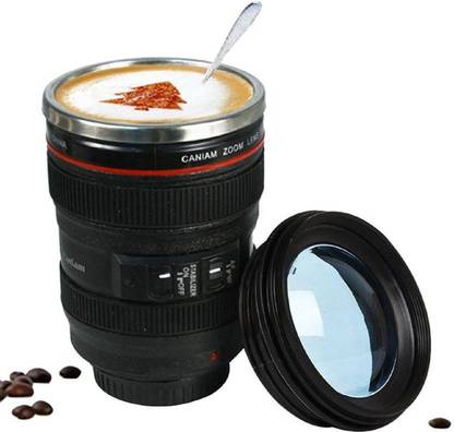 Jiya Enterprise Camera Lens Shape Cup Coffee Tea Stainless Steel Thermos & Lens Lid Stainless Steel (300 ml) Stainless Steel Coffee Mug