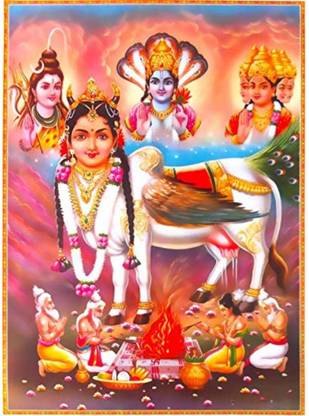 Birth of Lord Brahma Vishnu Shiva Shakti Wall Poster - Hindu god Poster - 12 x 18 inch - Unframed Paper Print