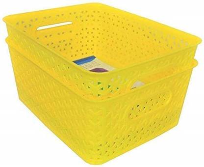 Xllent Plastic Multipurpose Storage Basket, Set of 2 (Yellow) Storage Basket