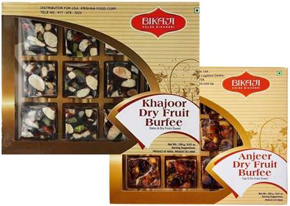 Bikaji Aslee Bikaneri Bikaji Anjeer Barfi 250g and Khajoor Barfi 250g (Pack of 2) Box
