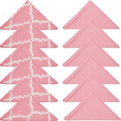 Dekor World Cotton Ogee Printed and Solid Pink Cloth Napkins