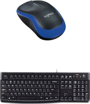 Logitech Multimedia Keyboard (English)-MK120-Black-Wireless Mouse-M185_Blue Combo Set