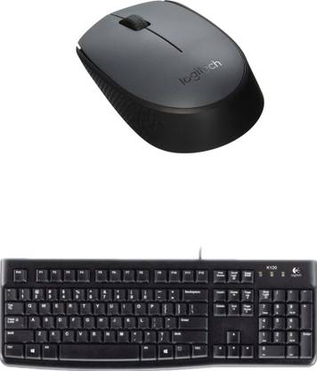 Logitech Multimedia Keyboard (English)-MK120-Black-Wireless Mouse-M170_Grey Combo Set