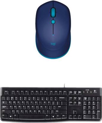 Logitech Multimedia Keyboard (English)-MK120-Black-Wireless Mouse-M337_Blue Combo Set