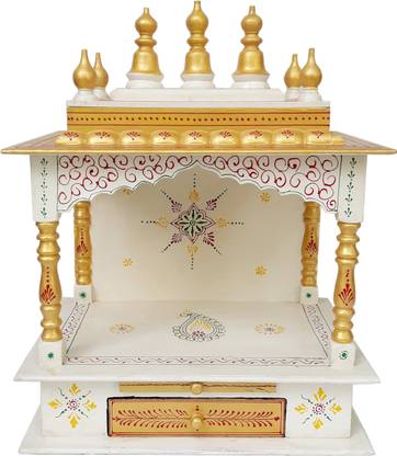 FurniGully Hand Painted, Wall Hanging Wooden Mandir Solid Wood, Engineered Wood Home Temple