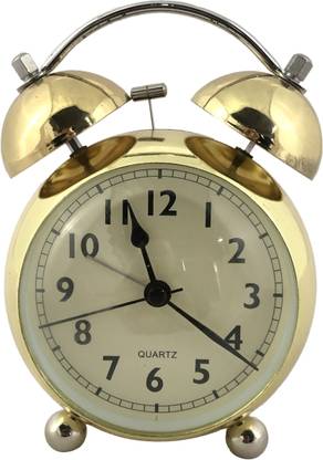 Classic Gold Finish Alarm Clock Analog Golden Clock