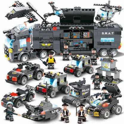 TEMSON City SWAT Police Team Truck with Policeman 8 Figures Building Blocks Toys