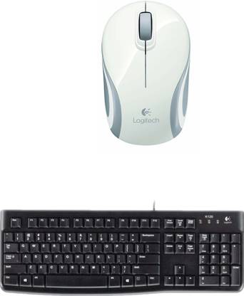 Logitech Multimedia Keyboard (English)-MK120-Black-Wireless Mouse-M187_White Combo Set