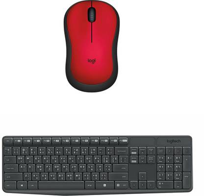 Logitech Multimedia Keyboard (English)-MK235-Black-Wireless Mouse-M221_Red Combo Set