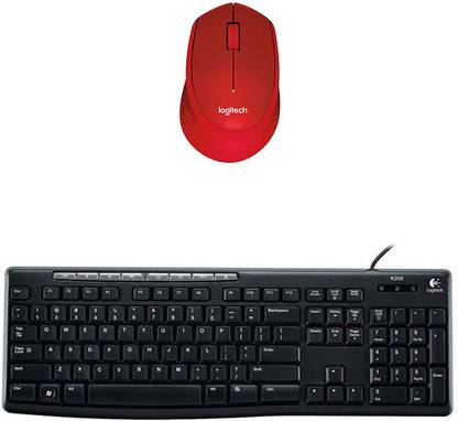 Logitech Multimedia Keyboard (English)-MK200-Black-Wireless Mouse-M331_Red Combo Set