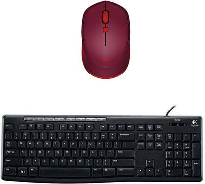 Logitech Multimedia Keyboard (English)-MK200-Black-Wireless Mouse-M337_Red Combo Set