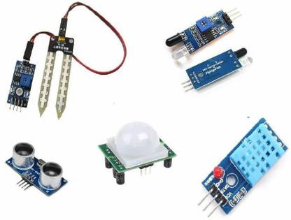 REES52 Mini Sensor Kit soil & Moisture, PIR, Ultrasonic, Dht 11 temperature, IR Proximity 1 pcs each Temperature Sensor and Controller Electronic Hobby Kit