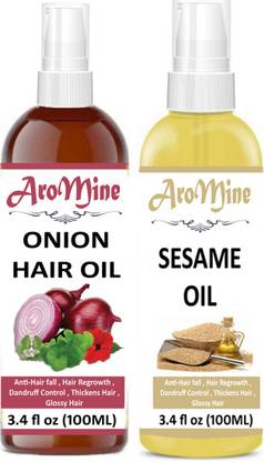 AroMine 100% Organic ONION Oil And Sesame Oil For Hair Growth Oil-(100ml)-Pack of-2-Bottle-(200ml) Hair Oil (Combo) Hair Oil