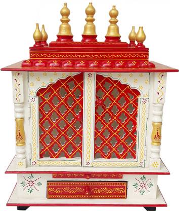 Rajasthani Arts Handmade Hand Painted Multi Color Wooden Mandir Wall Hanging Solid Wood Home Temple
