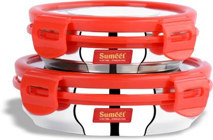 Sumeet Airtight & Leak Proof Steelexo Stainless Steel Containers with Lid - Set of 2pc 2 Containers Lunch Box