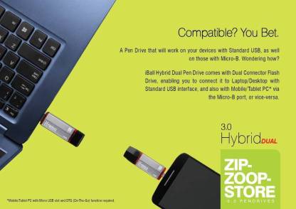 iball 16GB 3.0 hybrid pendrive 16 GB Pen Drive Compatible with Gaming Console, Desktop Computer, Mobile, Audio Player, Laptop USB 3.0 Metal Case