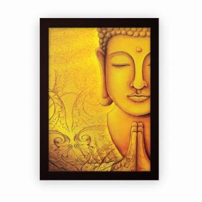 Lord Buddha Framed Poster For Wall Hanging or Desk (Matte Laminated, 24x18cm, Dark Brown, Small) Paper Print