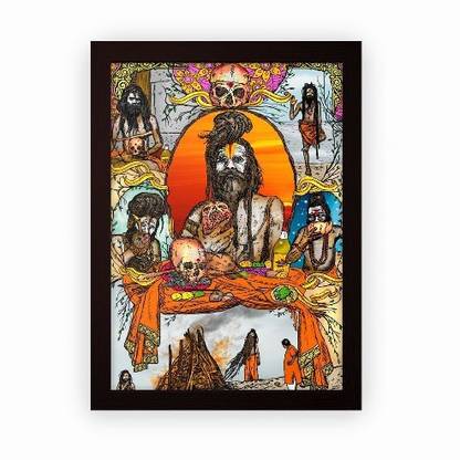 Aghori Sadhu Art Framed Poster For Wall Hanging or Desk (Matte Laminated, 24x18cm, Dark Brown, Small) Paper Print