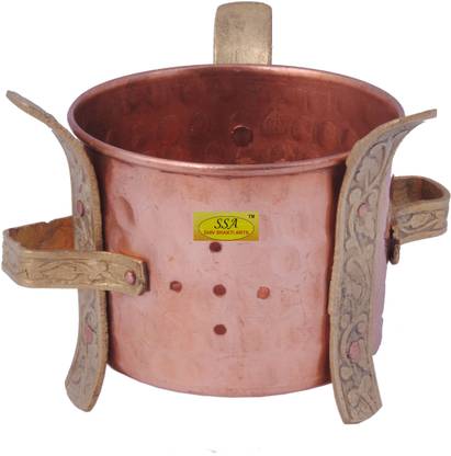 Shivshakti Arts sigdi , copper size no 1 with hammered design , set of 1 Pot 9.5 cm diameter 0 L capacity