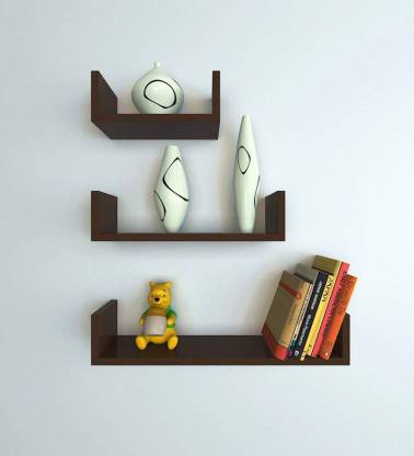 KraftStics Wooden Wall shelf (Number of Shelves - 3 Black) Wooden Wall Shelf
