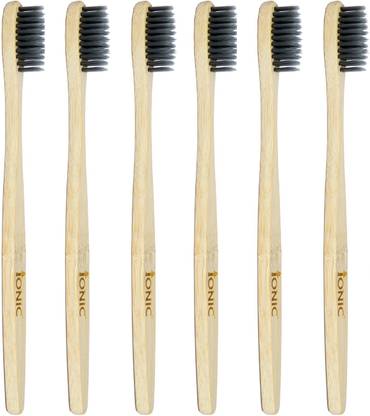 Ionic Bamboo Toothbrush 100% Biodegradable Combo of 6 Ultra Soft Toothbrush