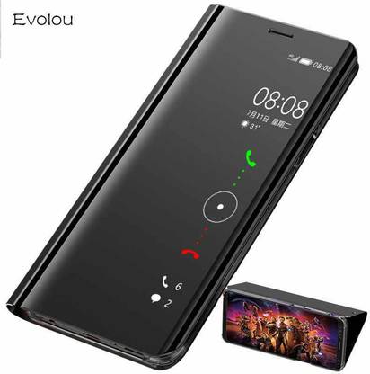 Casecore Xclusive Flip Cover for Samsung Galaxy S10 lite Clear View Mirror Standing Flip Case Cover (Black)