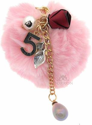 DORRON Stylish Cute Fluffy Faux Fur Pom Pom Keychain & Keyring for Girls Bags / Car Keys / Ladies Bags / Purse Key Chain