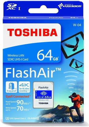 TOSHIBA w-04 WIFI 64 GB SD Card Class 10 90 MB/s  Memory Card Compatible with Computer, Camera, Tablet