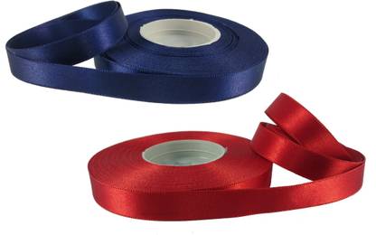 Utkarsh Set Of Red And Navy Blue Roll Red, Blue Satin Ribbon