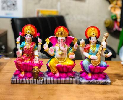 krishnagallery1 Laxmi Ganesh Saraswati Murti Marble Finish Laxmi Ganesh Murti Decorative Showpiece  -  25.5 cm