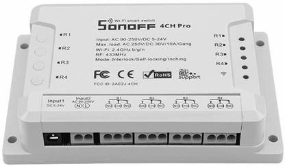 Sonoff 4 Gang/Channel WiFi+RF433 MHz, 10A per Gang, 240V Smart Switch for DIY Home Automation