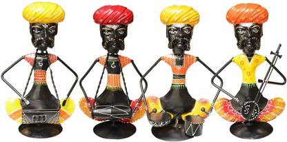 Crafticia Iron Sitting Musician Farmer Doll Set With Turban Handmade Decorative Showpiece (10 inch, Set of 4) Decorative Showpiece  -  27 cm