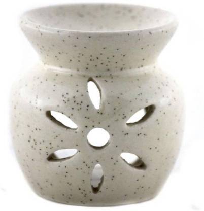 Bright Shop Ceramic Aroma Tealight Diffuser/Oil Burner Pot Flower Design (White) With 10 ML Lavender Fragrance Oil & 2 Candle (Pack Of 4) Diffuser