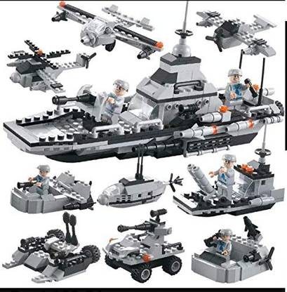 TEMSON 6 in 1 Military Force Series Armed Joint Fleet Building Blocks Set with Carry Box Building and Construction Blocks for Kids (472 Pcs)