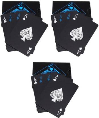 Protos India.Net Pack of 3 Unique Black Good Quality Plastic Waterproof Colorful Deck Poker Playing Cards