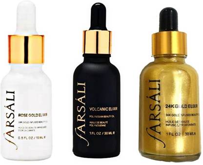 Farsali Rose Gold Elixir, Volcanic Elixir & 24K Gold Elixir (Pack of 3, 30ml Each)