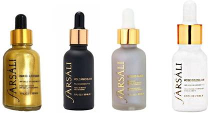 Farsali 24K Gold Elixir, Volcanic Elixir, Liquid Glass Serum & Rose Gold Elixir (Pack of 4, 30ml Each)