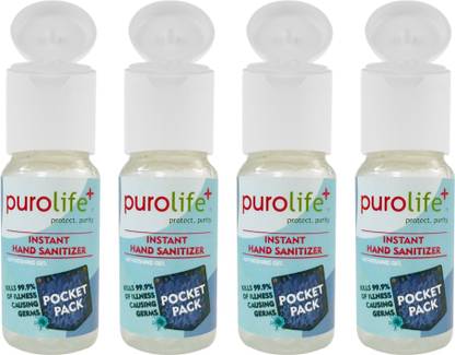 Puro Life Plus Instant  60ML Pack of 4 POCKET SIZE PACK 240 ML (PROTECTION against SWINE FLU) Hand Sanitizer Bottle