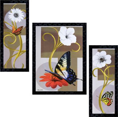 Janki Online Set Of 3 Flowers Modern Art Glass Framed Wall Painting For Home Office And Temple And Home Decor Digital Reprint 14 Inch X 11 Inch Painting Price In India
