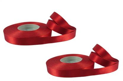 De-Ultimate Pack Of 2 Pcs Satin Ribbon Roll of 18 Meters Approx and 1/2 Inch Width for Parties Decorations, Gift Wrapping, Arts and Craft,Work Red Satin Ribbon