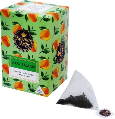 Karma Kettle Aam Salaam- Mango Iced Tea, 20 Pyramid Tea bags Mango Green Tea Box