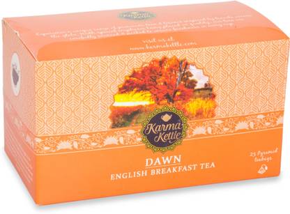 Karma Kettle Dawn, English Breakfast Tea, 25 Pyramid Tea bags Assorted Black Tea Bags Box