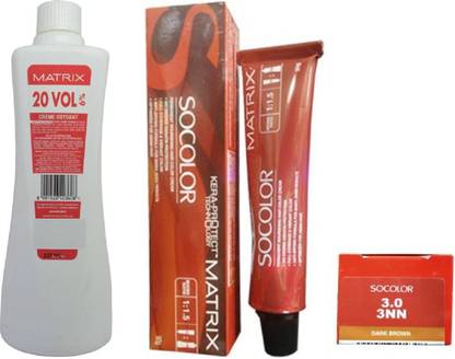 MATRIX Set Of 20 Vol. 6% Creme Oxydant Developer ( 135 ML) & SoColor 3.0 (Dark Brown) Hair Color ( 90G)